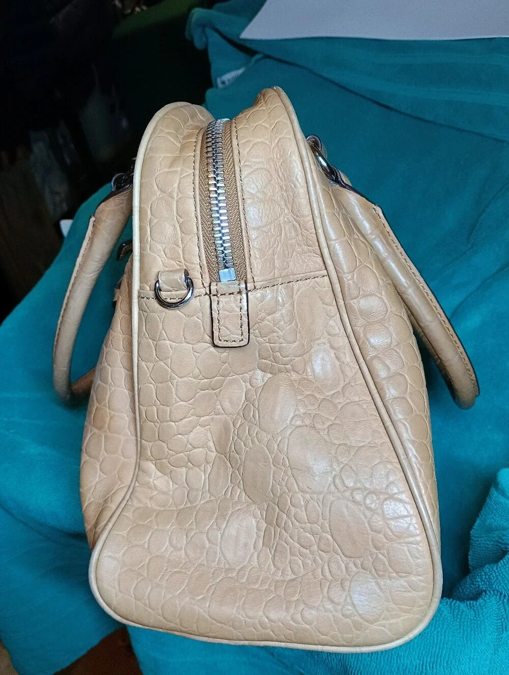 Michael Kors Joan Large Satchel – Tan Crocodile Embossed Leather